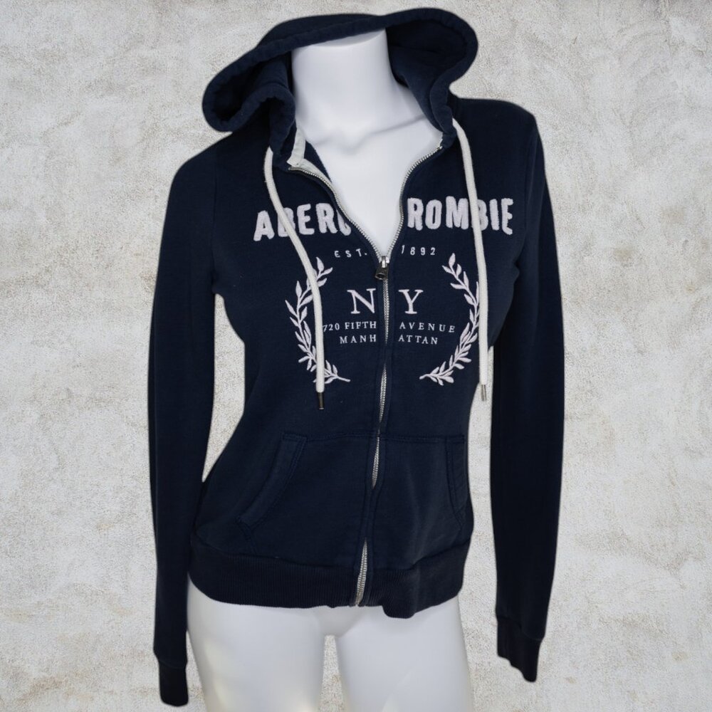Abercrombie and Fitch EST 1892 NY Manhattan Navy Blue Zip Up Hoodie